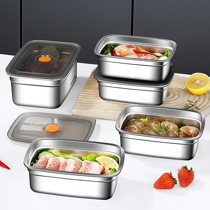 304 Stainless Steel Lunch Box With Lid Sealed Leak-Proof Bento Box Refrigerator Freezer Storage Box Outdoor Camping Lunch Box