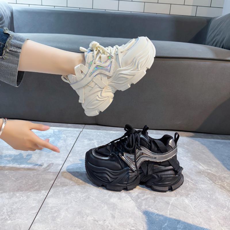 2025 Women's Casual Shoes Round Toe Platform Sole Increase Height Lace-up Chunk Sneakers Fashion All-match Autum Sports Shoes