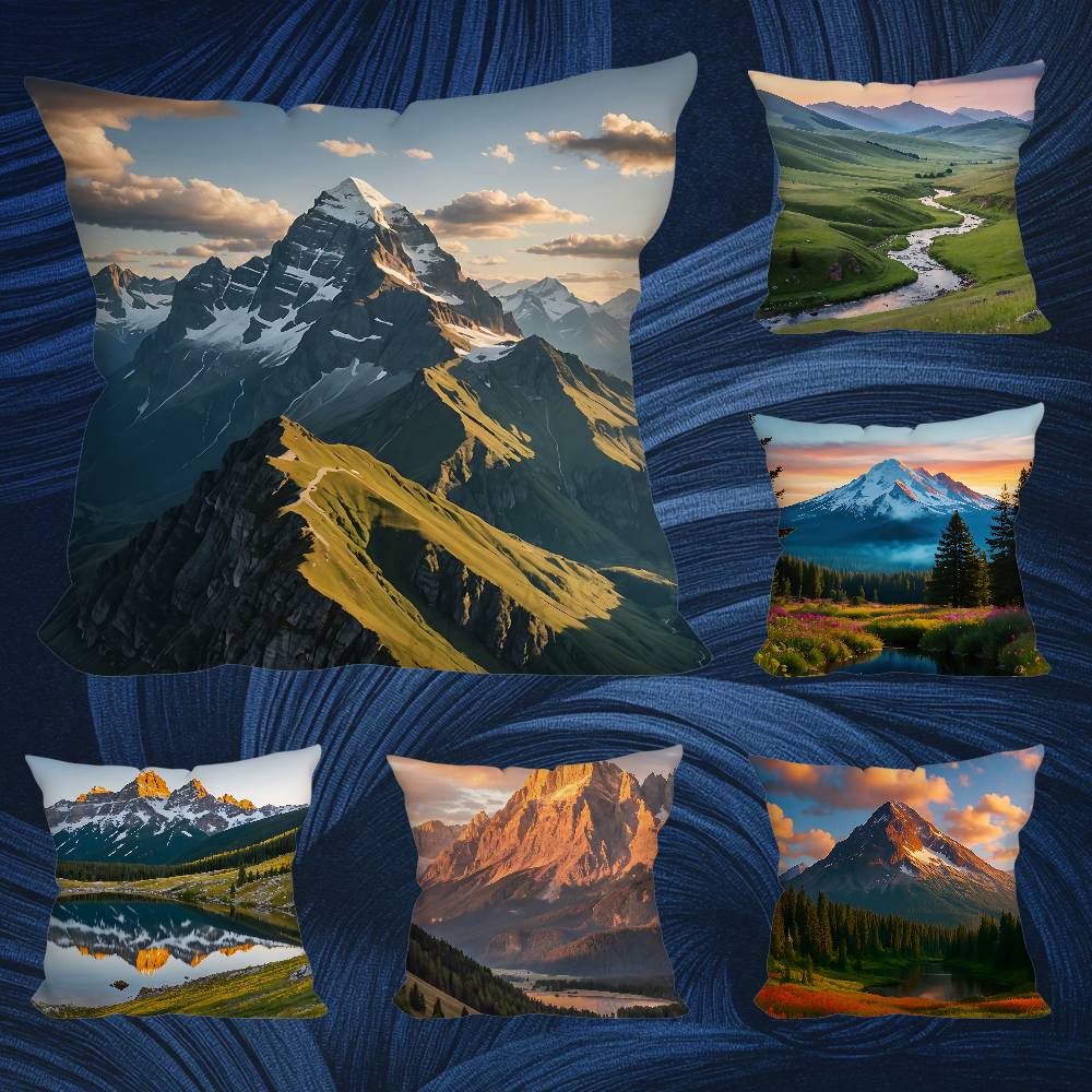Natural Scenic Mountains Throw Pillow Case For 45*45cm,55*55cm,30*30cm For Home Bedroom Decoration And Protector