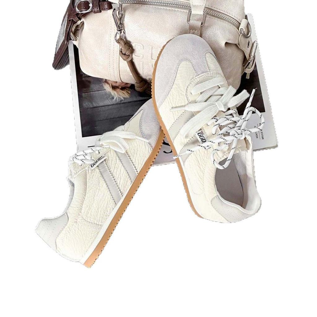 Leather German training shoes women's 2025 spring new flat-bottomed casual board shoes sports shoes versatile soft-soled comfortable little white sh