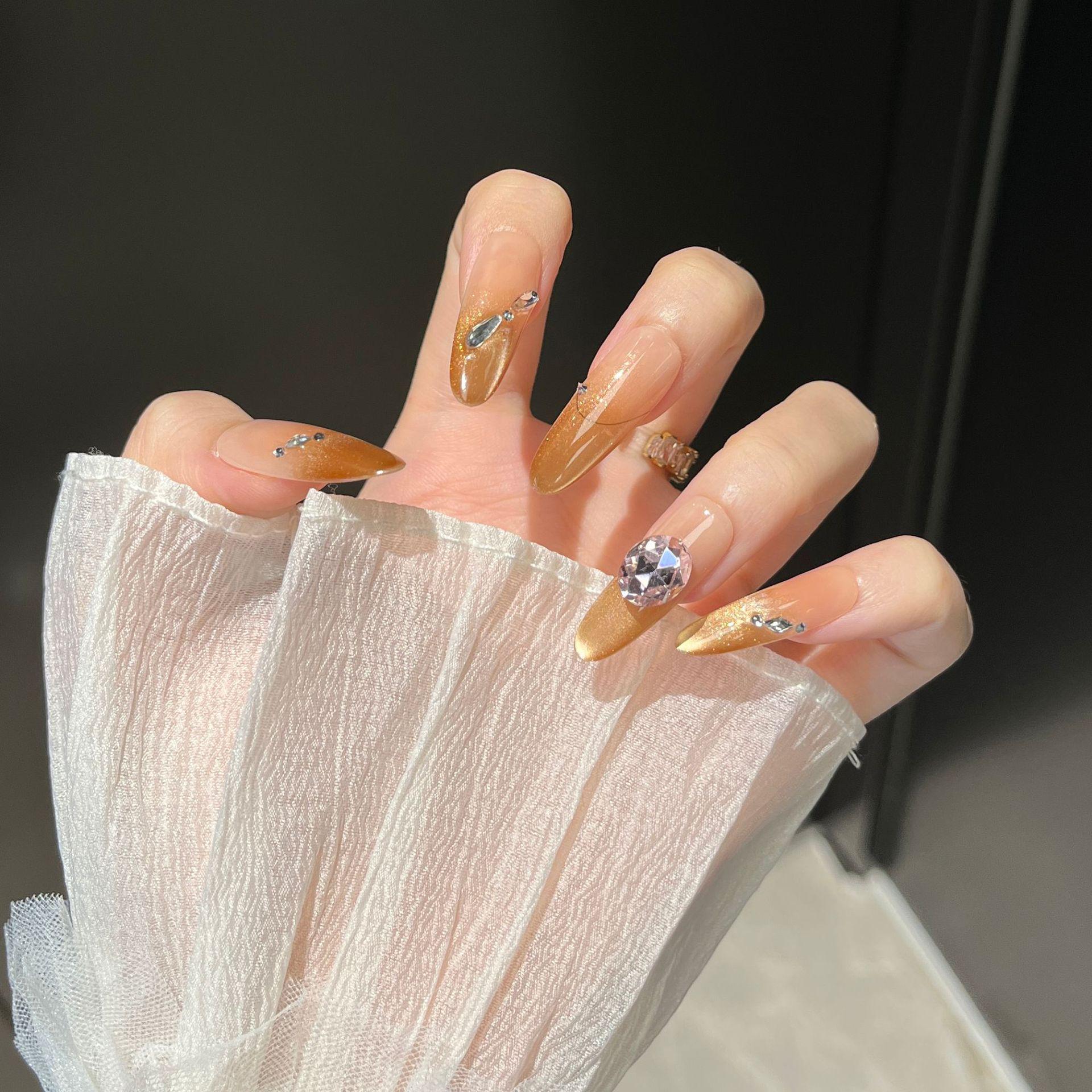 Melaleuca High-End Skin-Brightening Cat Eye Press-On Nails - Autumn  Winter Collection Bagged XS