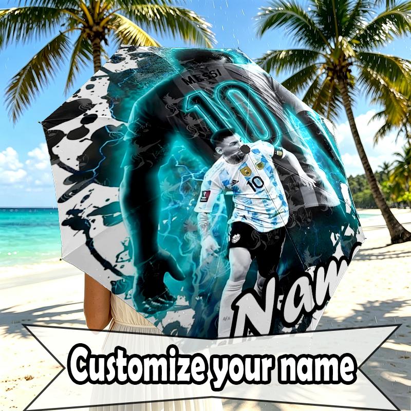 Custom Name Personalized football star Print Umbrella, Auto Open Close, 8‑Rib Sturdy Frame, Commute Camping Hiking Use, Birthday Gift