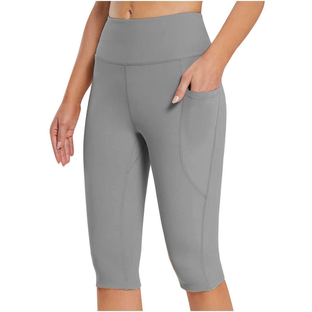 Pantaloncini con tasche da allenamento per motociclisti da yoga a vita alta da donna, leggings atletici