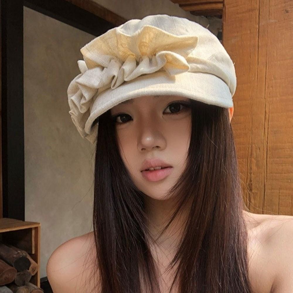 Lace Trim Small Face Fit Equestrian Hat Sun Protection Octagonal Cap Spring Season