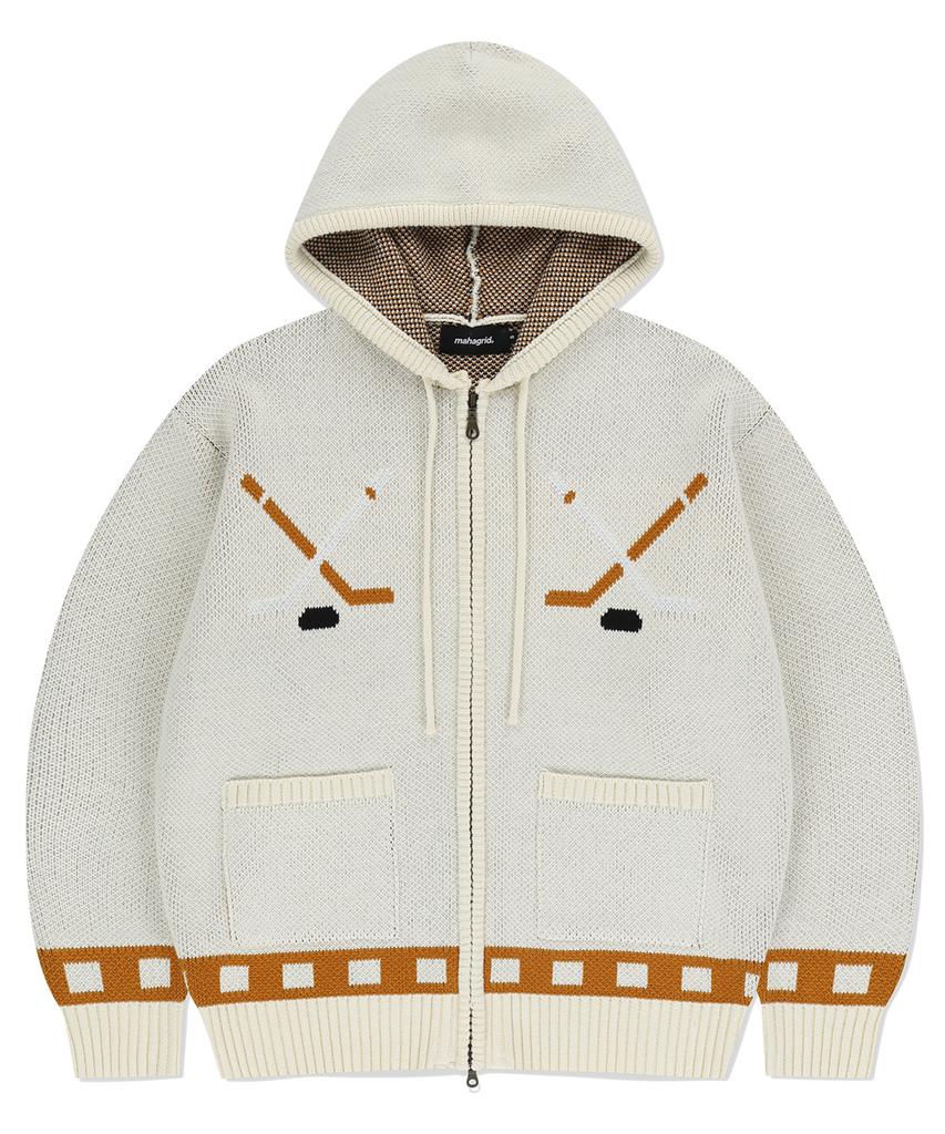 MAHAGRID Hockey Knit Zip-Up Hoodie Ivory(Mg2Efmk693A)
