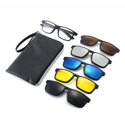 6 In 1 Sunglasses Men Women Magnetic Clip On Glasses Optical Prescription Eyeglass Frames Magnet Clips