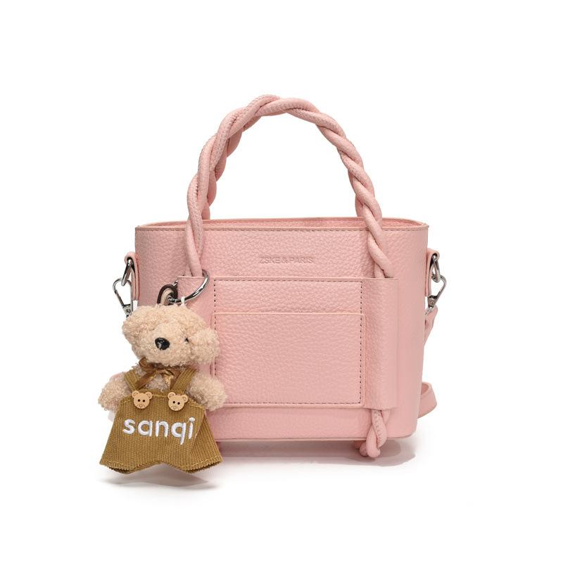 Fashion New Product Niche Design Sense Casual Simple Portable Bucket Bag Personality Versatile Lychee Pattern Messenger Women's Bag