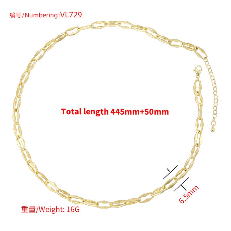 ZHUKOU Copper-Plated Gold Oval Lip Chain - Versatile O-Shaped Ripple Collar Necklace Accessory for Jewellery Making:VL729