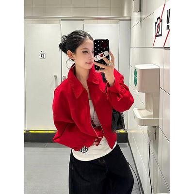 Unisex Versatile Lapel Zipper Jacket for Spring and Autumn - Short, Loose Fit