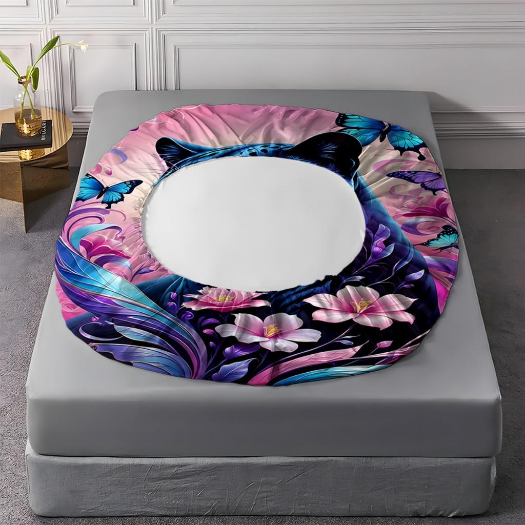 1pc Colorful Fitted Sheet Black Cat Printed 100% Polyester Breathable Bedding Set for Home Decor Without Pillowcase
