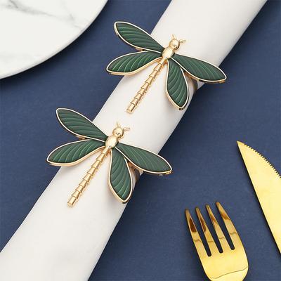 2/4Pcs Green Oil Dripping Dragonfly Home Decoration Hotel Napkin Ring Fashion Insect Napkin Ring New Metal Napkin Ring