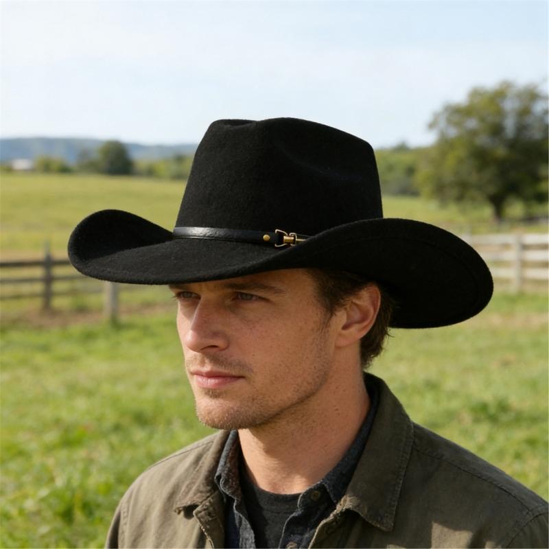 Windproof Cowboy Cap with PU Hat Belt and Wide Brims Design for Enhancing Sun Protections In Outdoor Activity Essential