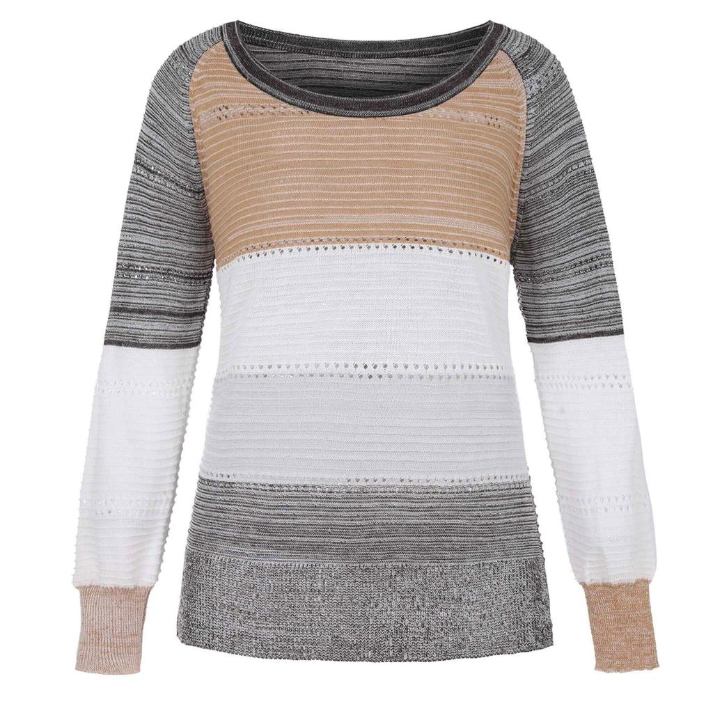 Mode Frauen Casual Patchwork Lange Ärmel Pullover Bluse Tops