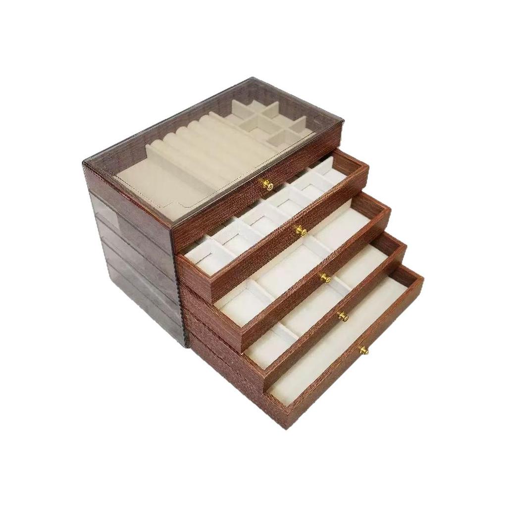 Retro Walnut Wood Jewelry Box: Organizer for Earrings, Rings, Bracelets, and Necklaces