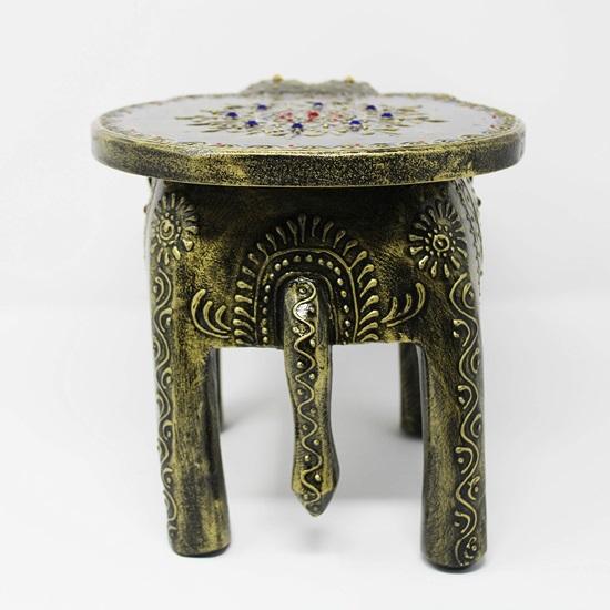 Hand Painted Wooden Elephant 20.32cm Chair Side Table Home Office