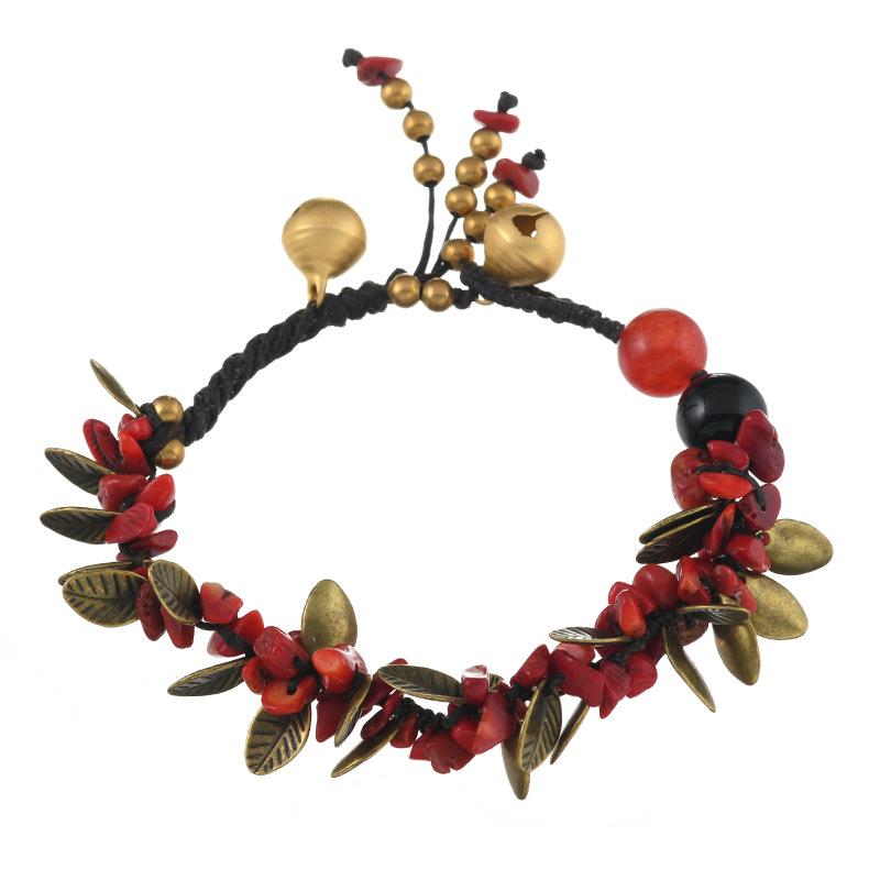 Design Mori Retro Bracelet, Natural Stone Woven Bracelet, Women's Literary and Ethnic Style Bell Bracelet Accessories