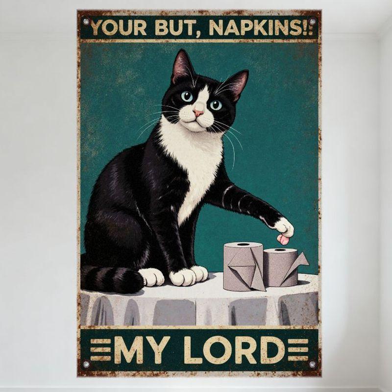 

Vintage Retro Black & White Cat Toilet Paper Tin Sign YOUR BUT, NAPKINS!! Metal Poster for Bar Pub Home Wall Decor 8x12 Inch 20x30cm（7.8x11.8inch）