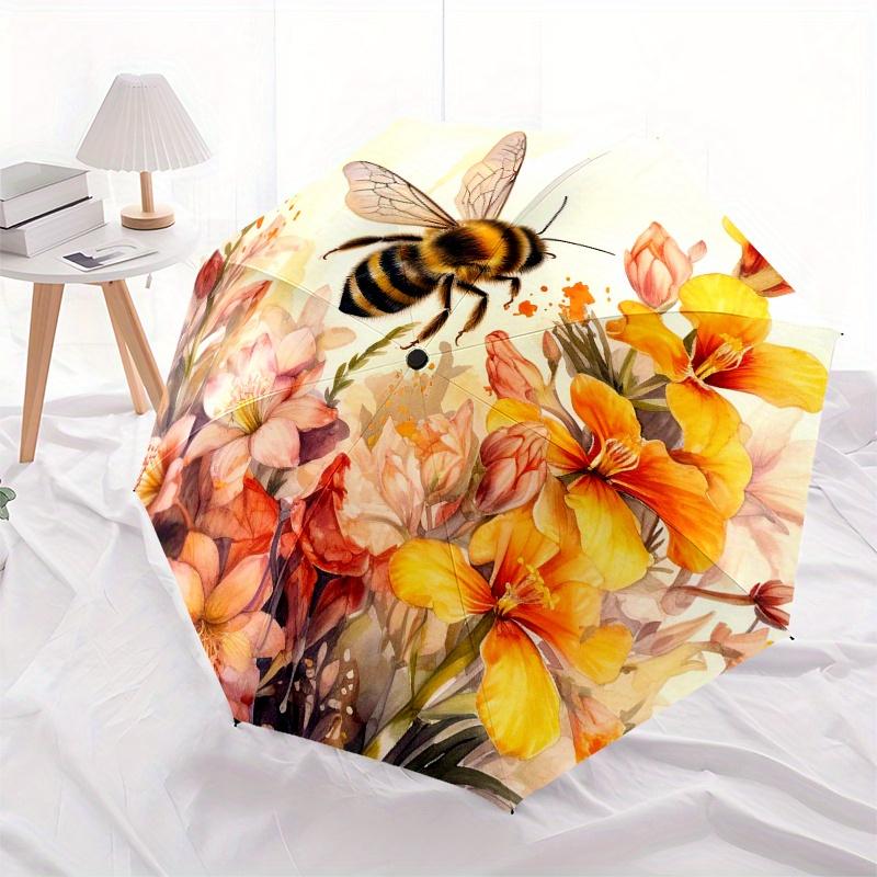 Bee-utiful Blooms: Nature's Garden Watercolor PrintUmbrella, Portable 3-Fold Compact Umbrella for Men & Women Gift