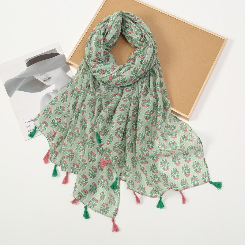 New Japanese Artistic Cotton Hemp Scarf With Small Fresh Green Silk Tourism Photography Decoration Sunshade Shawl