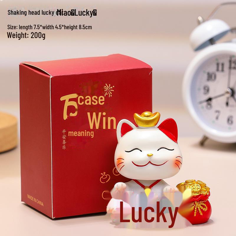Lucky Cat Resin Desktop Ornament - Cute Cartoon Decoration for Office