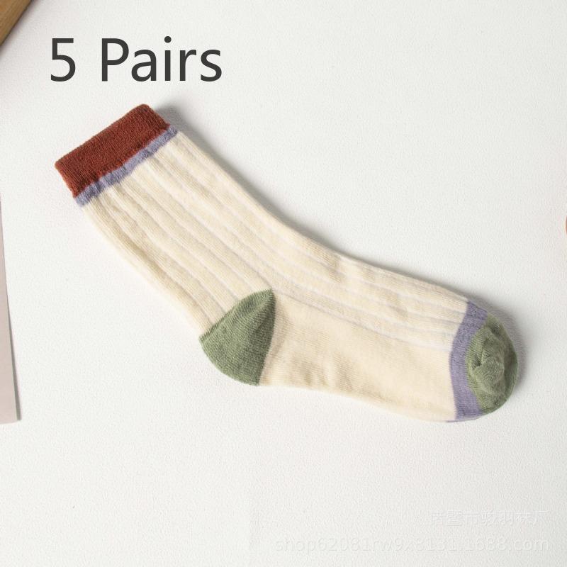 5 Pairs Socks Women's Autumn and Winter Models of Mid-calf Socks Striped Sports Stockings Trend College Style High-waisted Socks