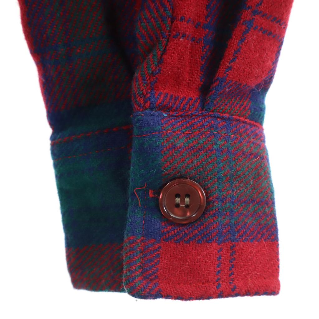 70s vintage Check Pattern Long sleeve Wool shirt L Red Men's Used