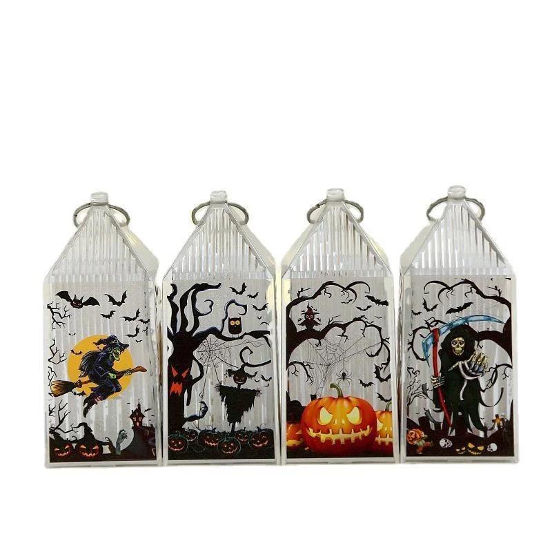 Halloween Pumpkin Castle Decorative Lamp Simulated Flame LED Wind Light Small Hand Lantern for Holiday Bar Halloween Decoration