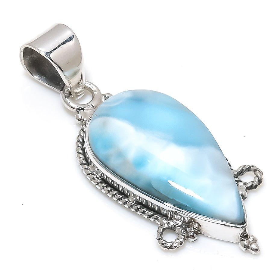 Natural Republic Larimar Gemstone 925 Solid Sterling Silver Pendant 1.75" q5o41