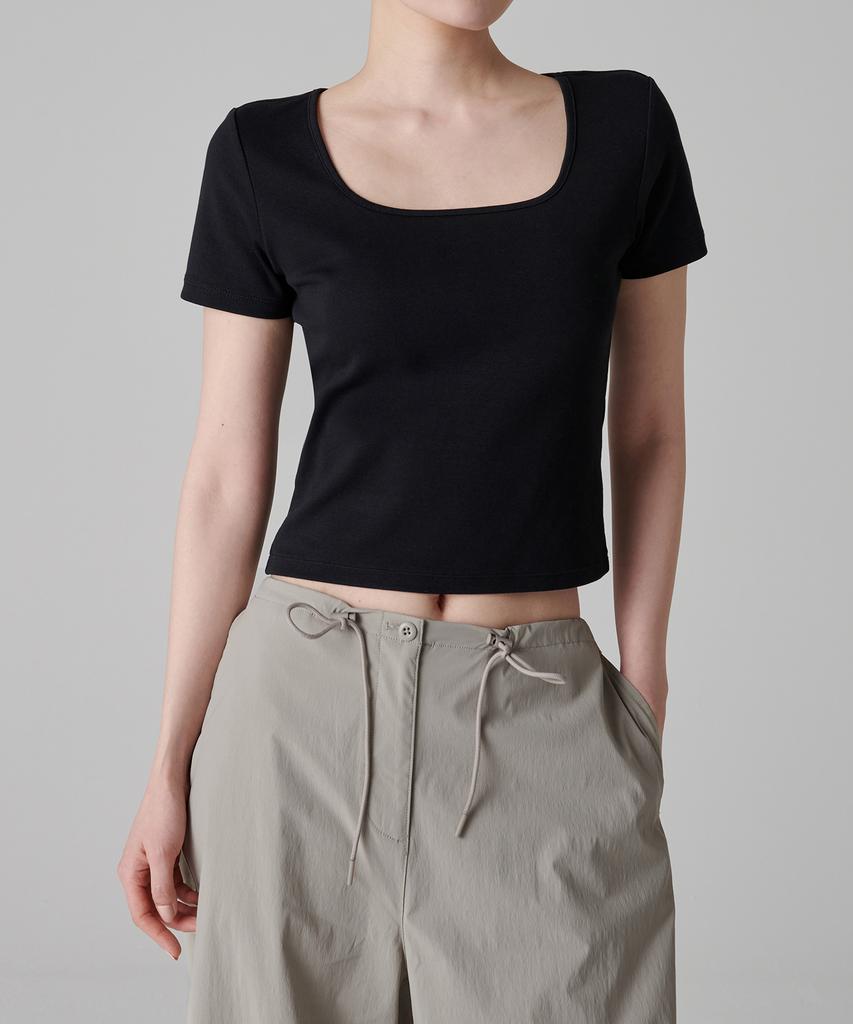 MUSINSA STANDARD WOMAN Women'S Slim Square Neck T-Shirt [Black]