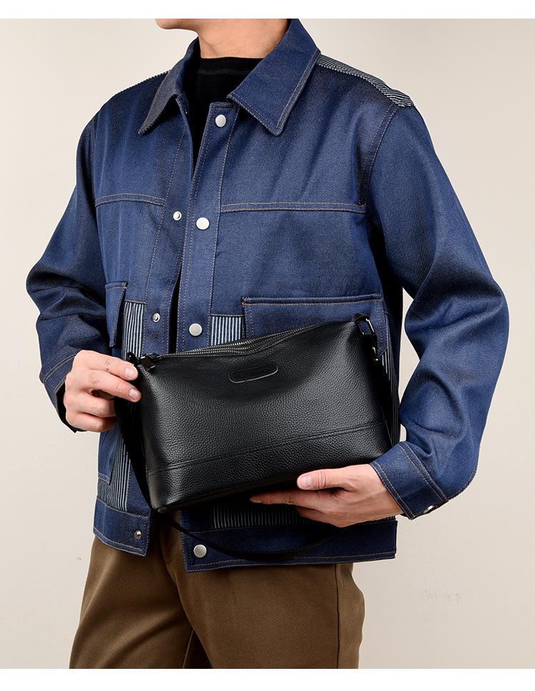 2025 Men's Genuine Leather Crossbody Bag with Three-Layer Main Compartment and Large Capacity