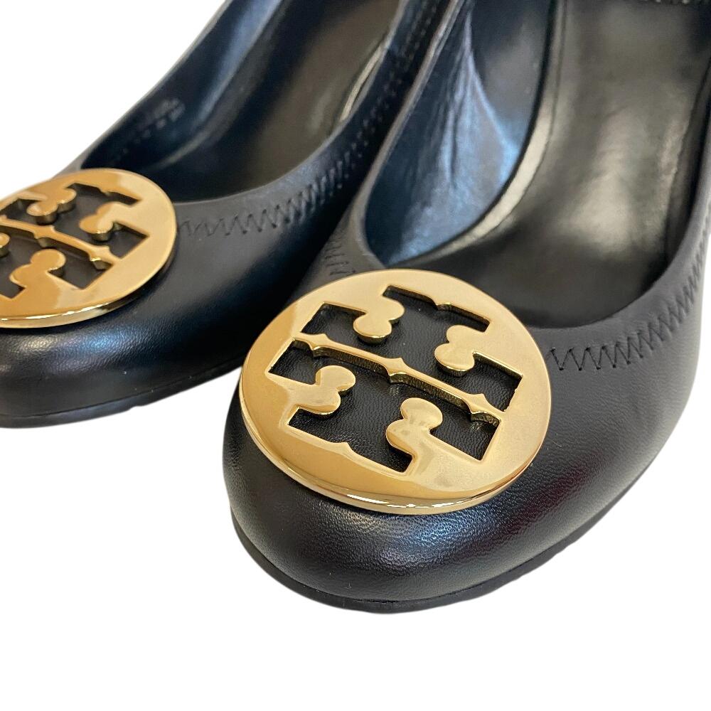 Tory Burch Wedge sole Double T logo leather Caroline 54 pumps black leather Women Used