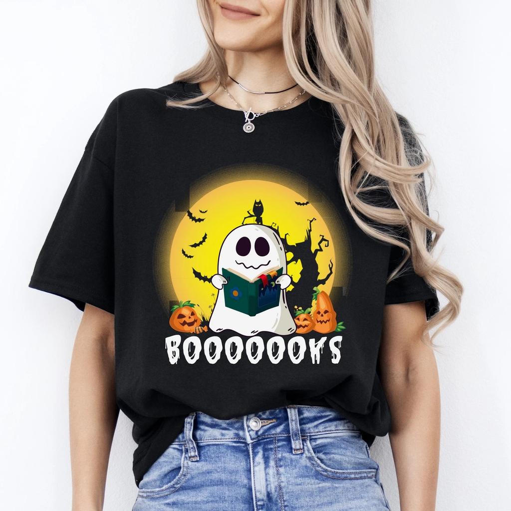 Boooooks Halloween Unisex T-Shirt Book lover reading teacher Scary season tee Bl