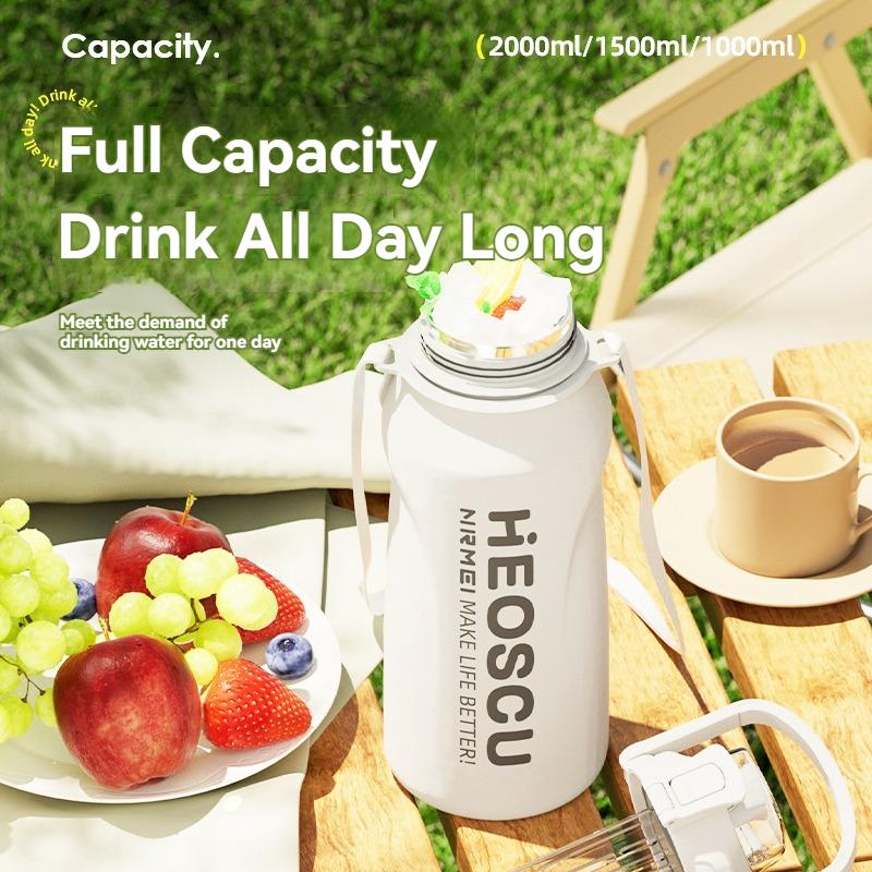 2L Thermal Water Bottle Vacuum Flasks Bottle Thermal Mug Tumbler with Straw Large Insulation Stainless Steel for Travel Outdoor