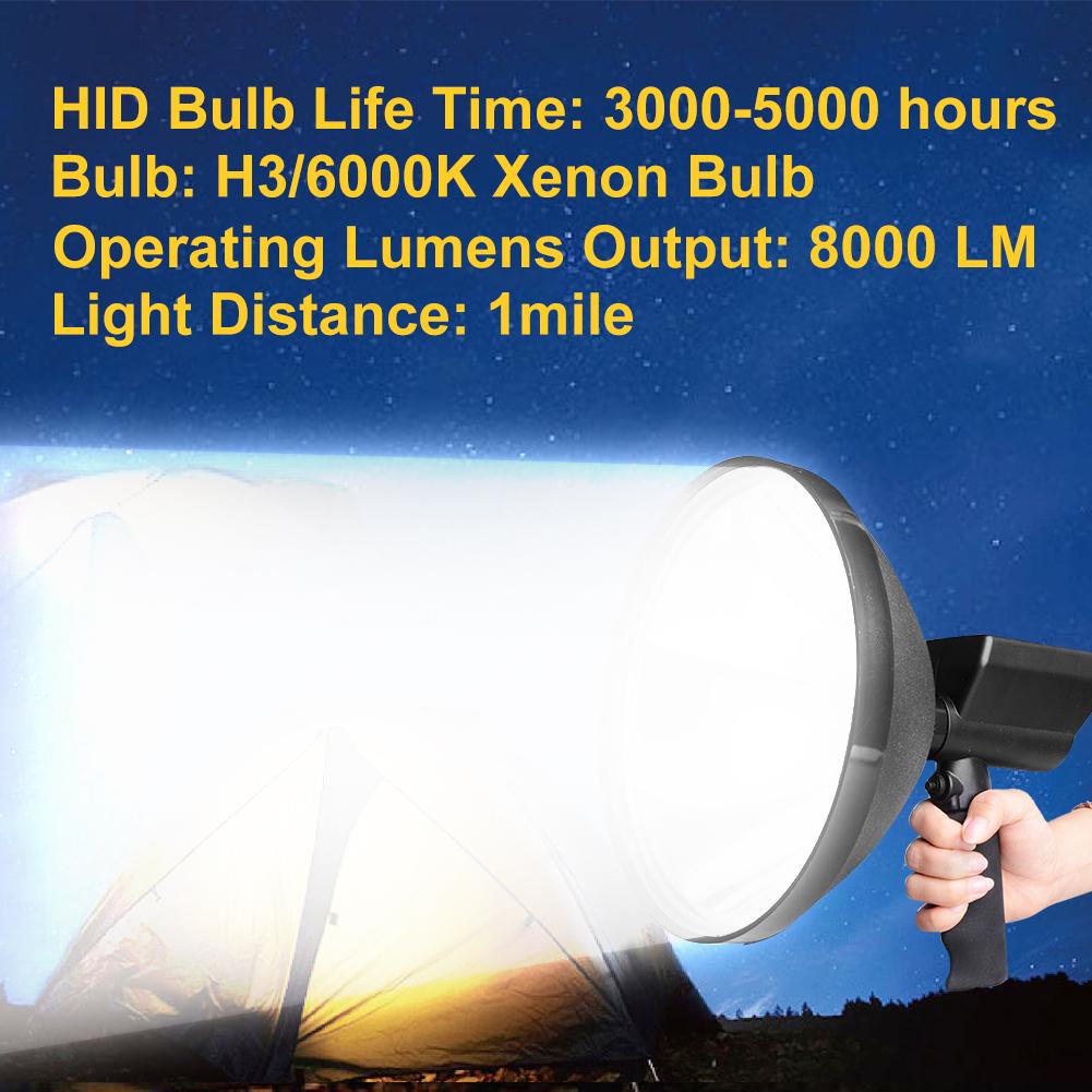 12V 100W HID 9in 240mm Handheld Lamp Portable Spotlights Hunting Fishing Spotlight Outdoor Camp Boating Hanging Night Lighting