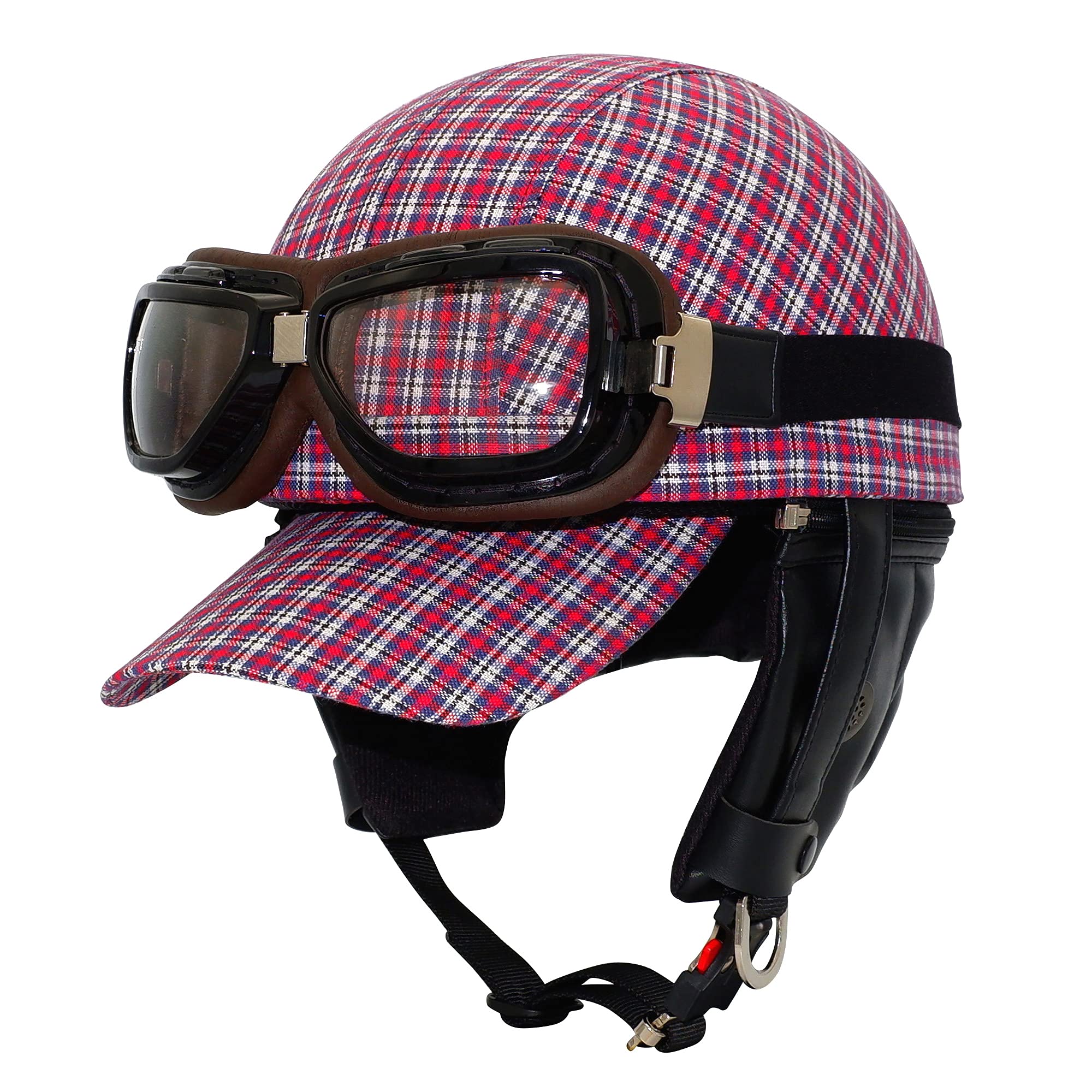 

DAMMTRAX Motorcycle School Check Free Size Helmet, Half-Size, Pattern, Red, Women s (57cm-58cm)