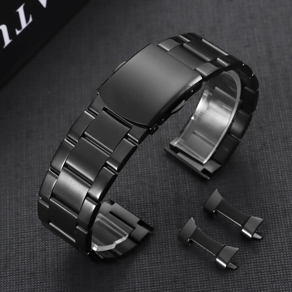 Luxury Solid Stainless Steel Watch Bracelet with Curved End 18mm 20mm 22mm Double Press Folding Buckle Watch Strap Accessories