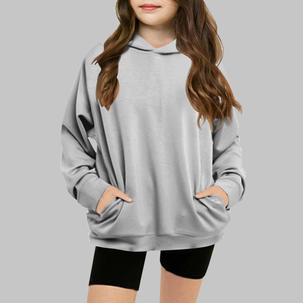 Children's Solid-color Hooded Long-sleeved Girls Sweatshirt