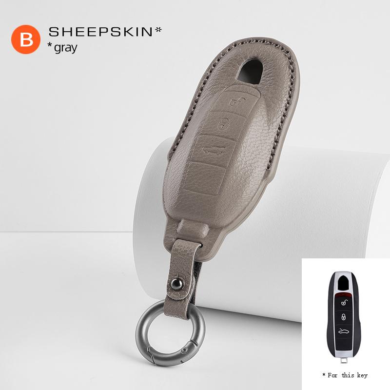 

Car key protection shell sheepskin For Porsche Panamera Cayenne 971 911 9YA Macan Boxster 3 Buttons Auto keychain accessories