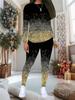 Women's Glitter Print 2-Piece Outfit: Long Sleeve Crew Neck Top & Pants, Holiday Limited Casual Party Gift Suit