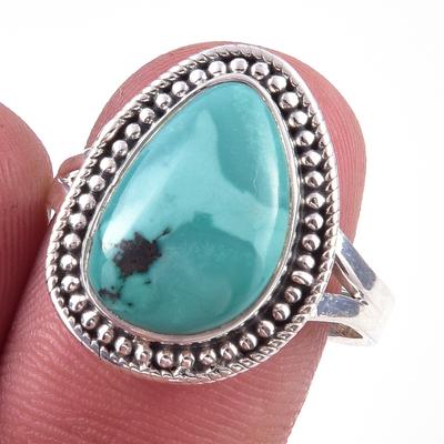 Natural Tibetan Turquoise Gemstone Handmade 925 Sterling Silver Ring Size 9 a3D68