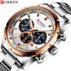CURREN Nuovo cronografo sportivo causale Orologi da uomo Orologio da polso con cinturino in acciaio inossidabile Orologio al quarzo con quadrante grande con puntatori luminosi