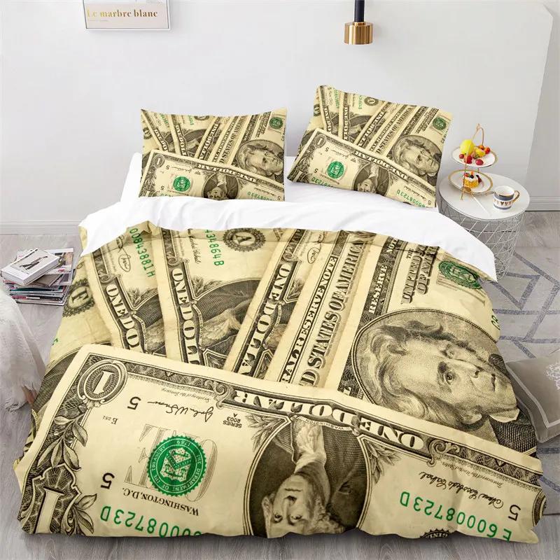 Gelddruck Bettbezug King/Queen Größe, Dollar-Scheine mit dem Porträt von Ben Franklin, Dekoratives 2/3-teiliges Polyester-Bettwäscheset