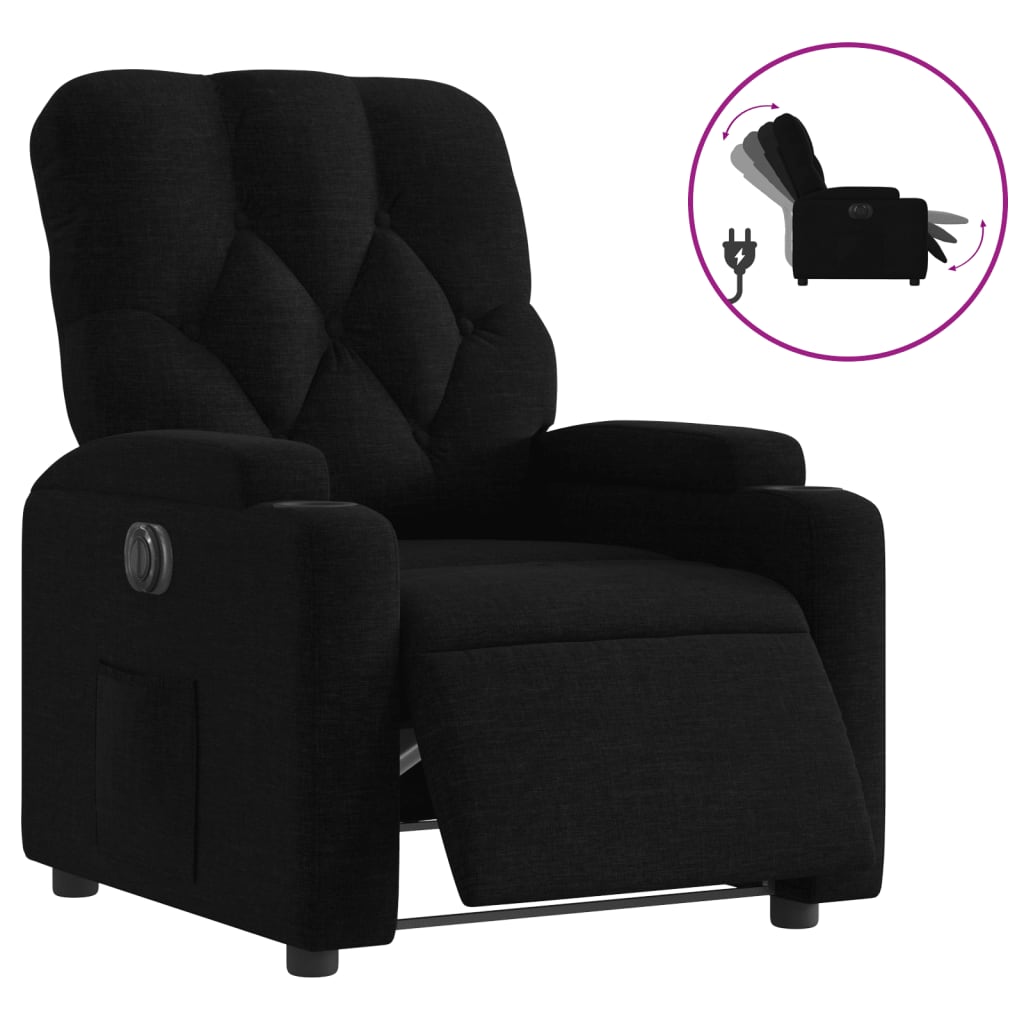Electric Recliner Chair Black Fabric