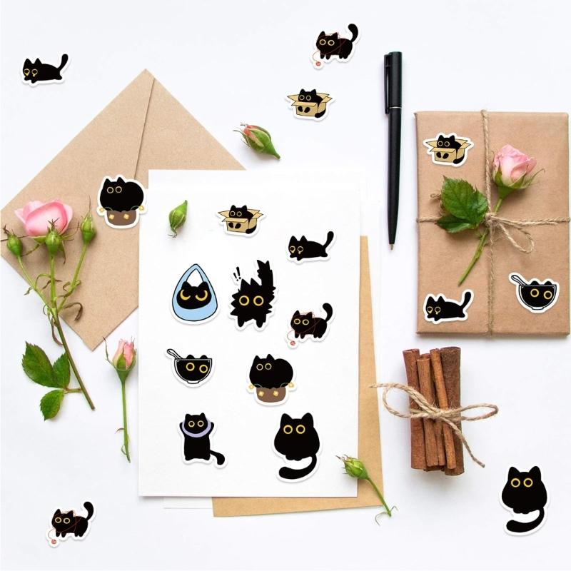 Adorable Haunted Kitten Theme Sticker Pack 500 Sheets Safe Removable Wall Decals For DIY Crafts School Activities Black Cats Party