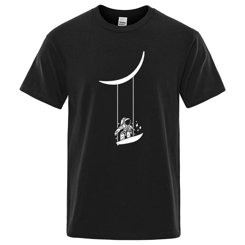 

Summer Mens Tshirt 100 Cotton Short Sleeve Funny Astronaut Print Men Top Casual Loose Tee Shirts Mens Oneck Male Tshir S