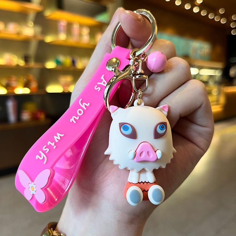 Anime Q Version Demon Slayer PVC Keychain Cute Nezuko Agatsuma Zenitsu Character Bag Pendant Car Anime Accessories Keychain