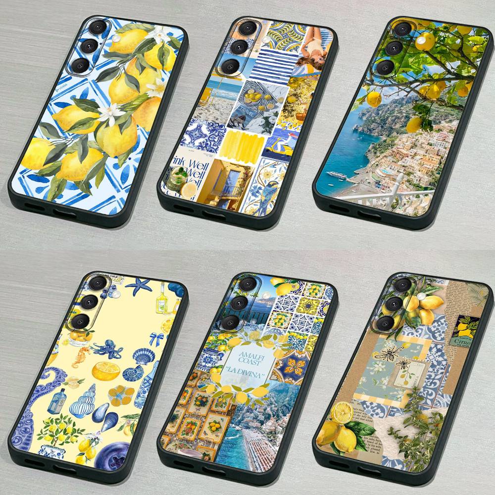 European Amalfi Coast Lemon Phone Case For Samsung S 25,24,23,22,30,21,10,9,Ultra,Plus,Lite,FE,4,5G Black Soft Case