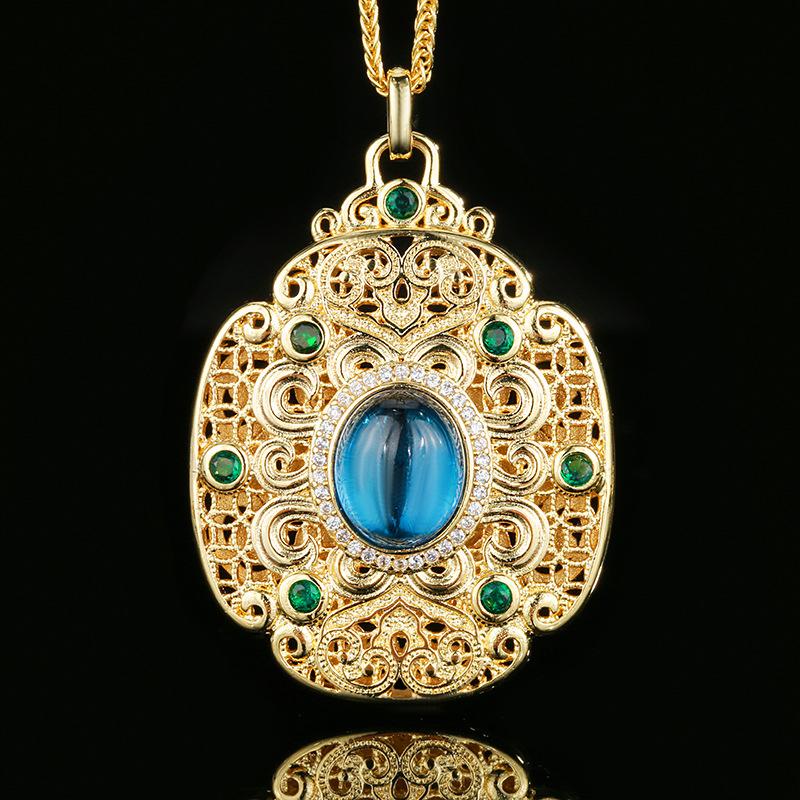 Jewelry Simulation Colored Treasure Gold Retro Exquisite Court Style Pendant Necklace Main 10 * 12
