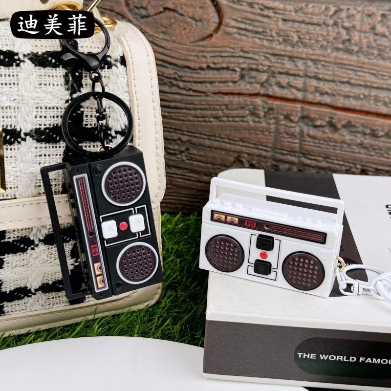 Nostalgic Vintage Mini Retro Classical Radio Recorder Fun Pendant Ornament Keychain Audio Bag Gift