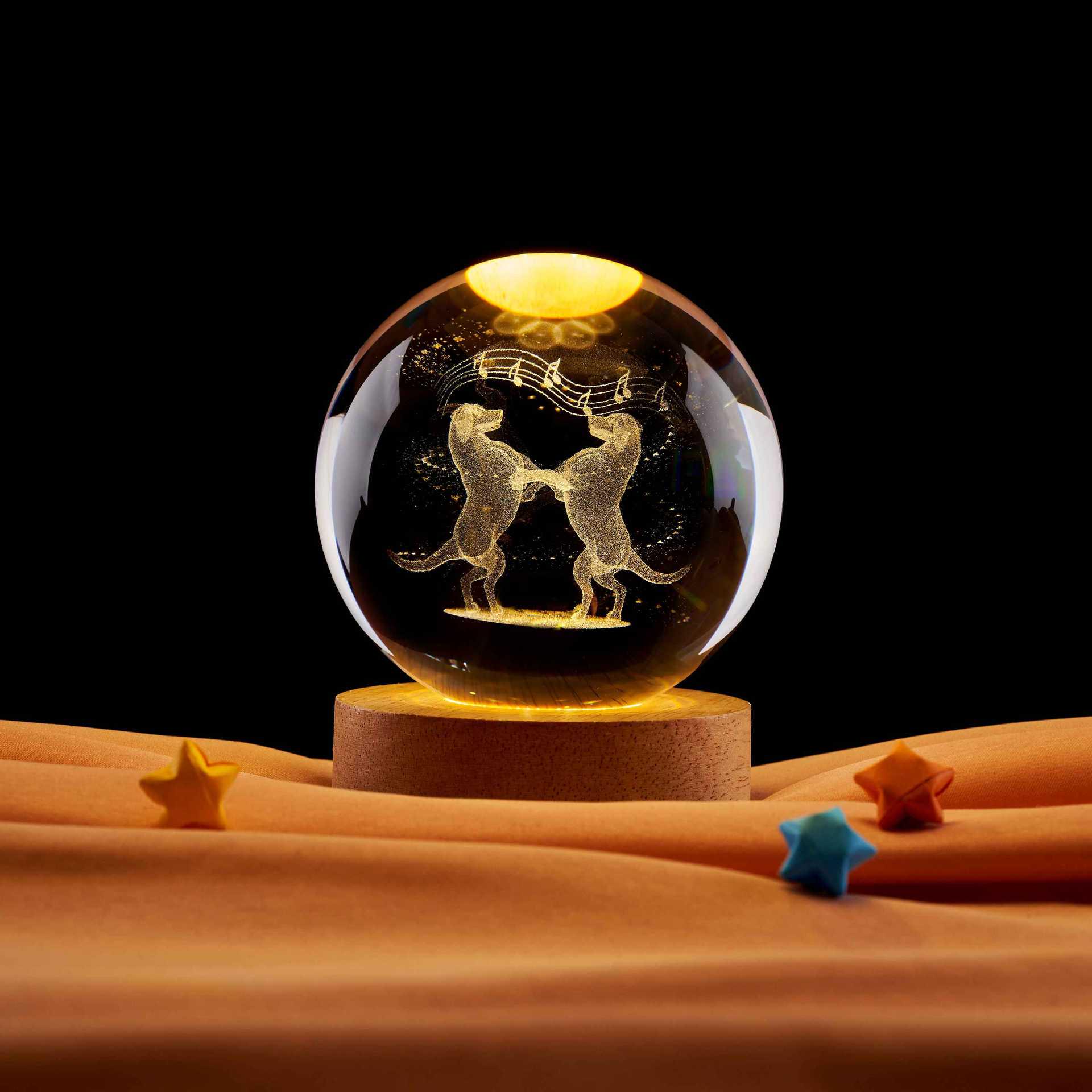 Stereo Laser Inner-Engraved Crystal Ball Bluetooth Speaker with Colorful Night Light and Healing System No Size
